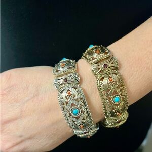 Elegant Silver and Gold Filigree Bracelets